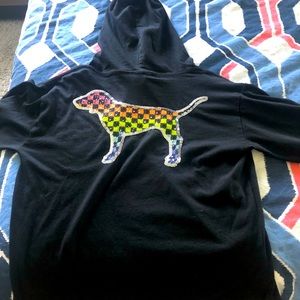 Pink hoodie with rhinestone dog on the back